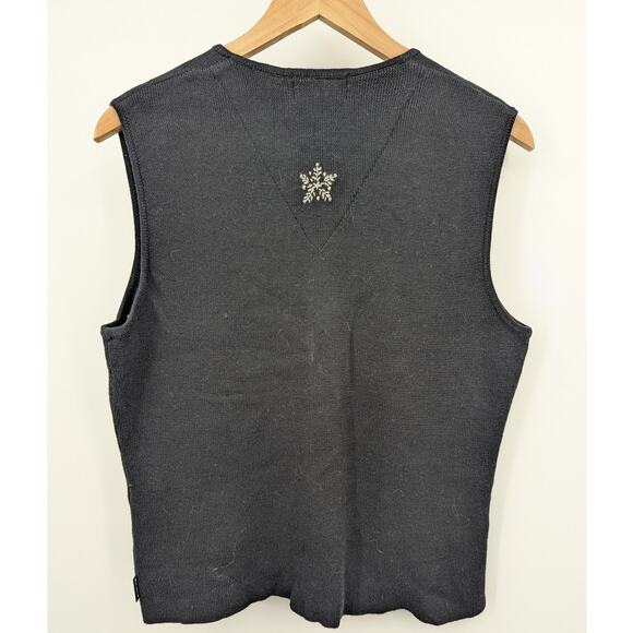 Woolrich Womens Sz M Embroidered Snowflake Snowman Vest Zipper Front Black X-Mas - Picture 2 of 7